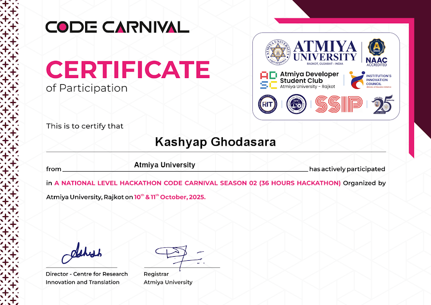 Code Carnival Certificate